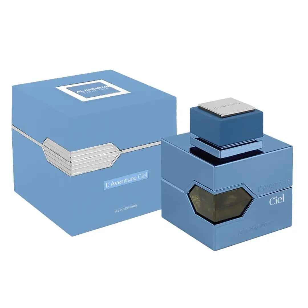 L'Aventure Ceil Eau De Parfum 100ml by Al Haramain, fresh unisex fragrance with blue colour bottle and Box