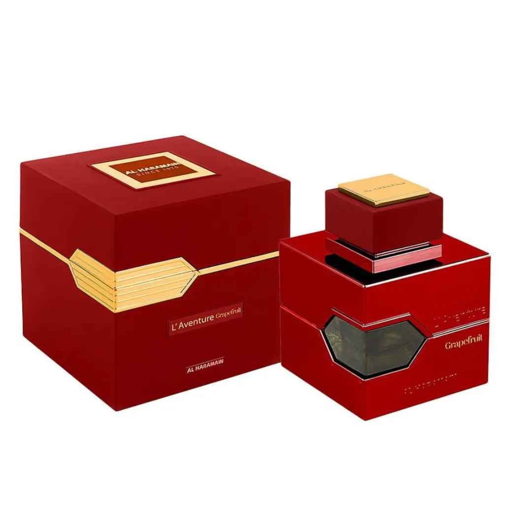 L'Aventure Grapefruit Eau de Parfum 100ml Al Haramain with Red Bottle and Box