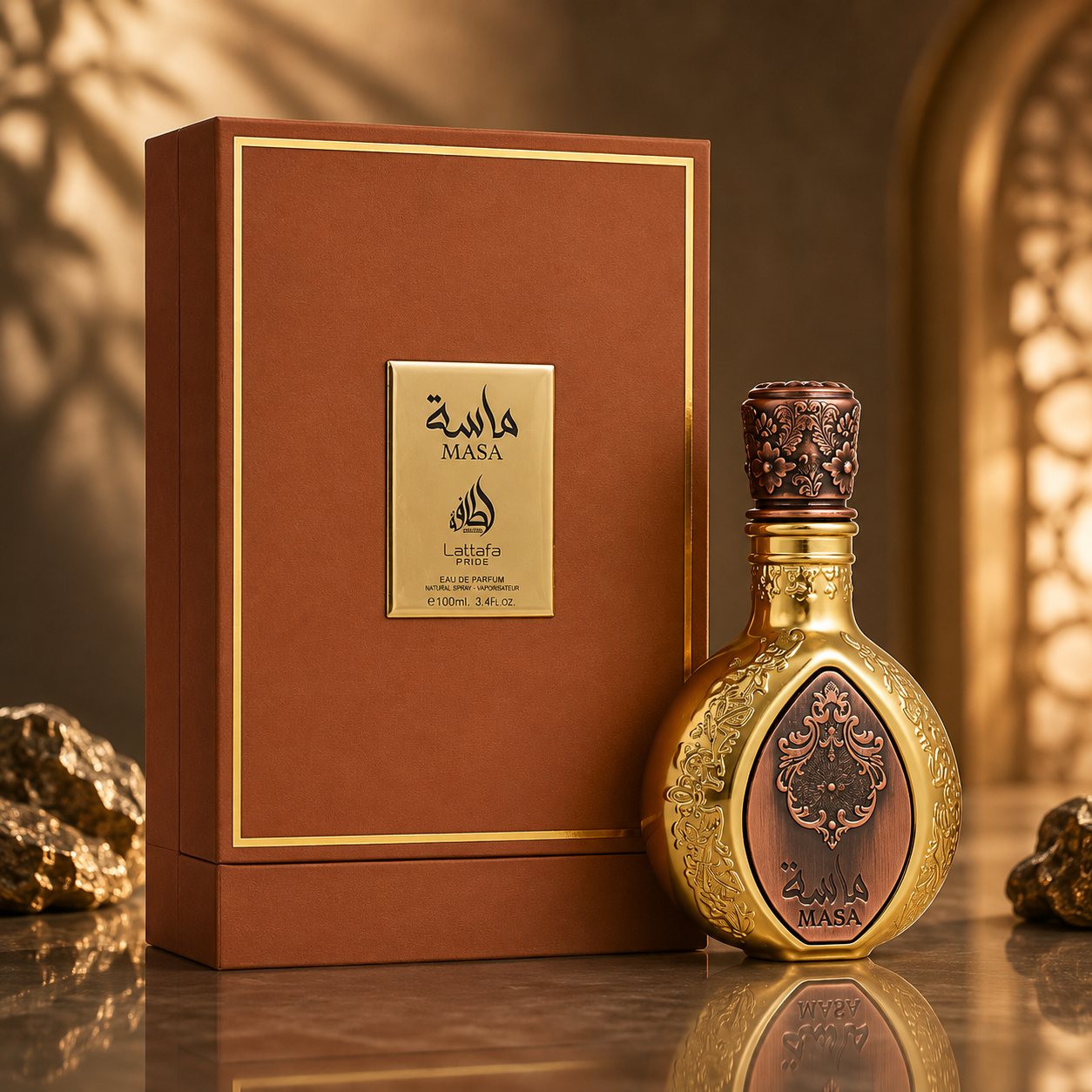 Niche Emarati Masa Eau De Parfum 100ml with golden colour bottle