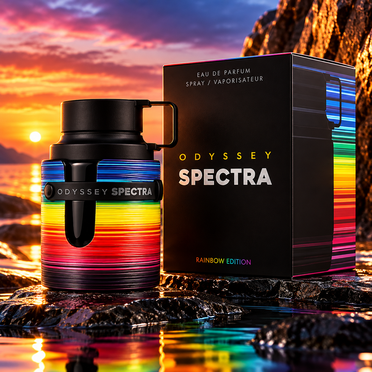 Odyssey Spectra Rainbow Edition Eau De Parfum 100ml colourful bottle and box by Armaf