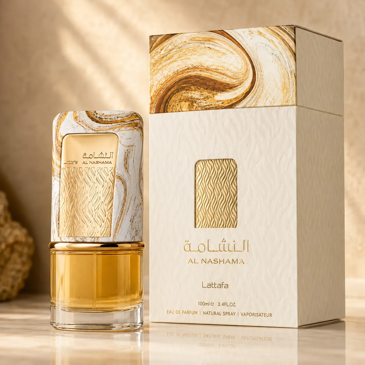 Al Nashama Eau De Parfum bottle by Lattafa — bold oriental and woody fragrance for men, 100ml, available at Perfume Heaven UK