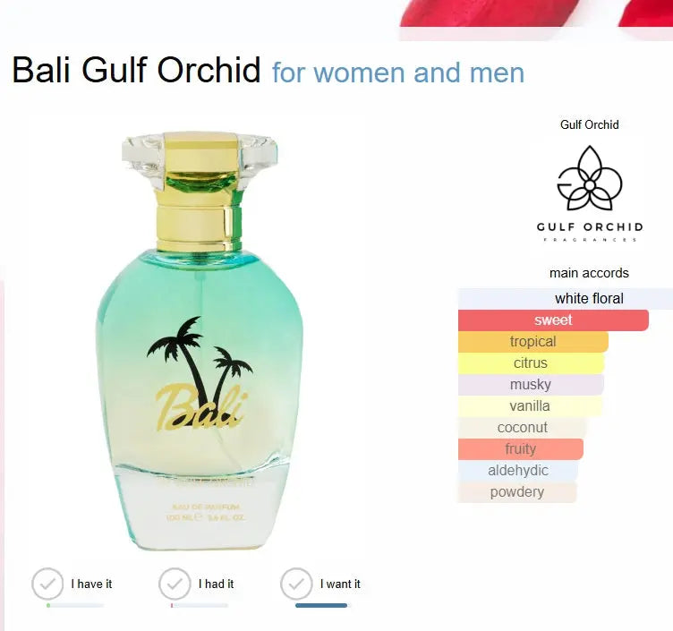 Bali 100 ml Eau De Parfum by Gulf Orchid  Shop name