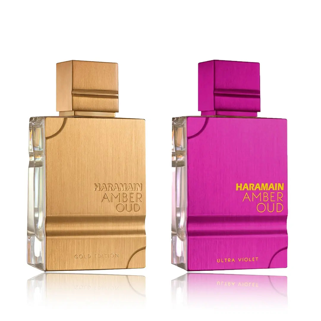 Haramain Amber Oud Gold Edition and Ultra Violet Edition 60ml Eau De Parfum Couple Set by Alharamain | Perfume Heaven