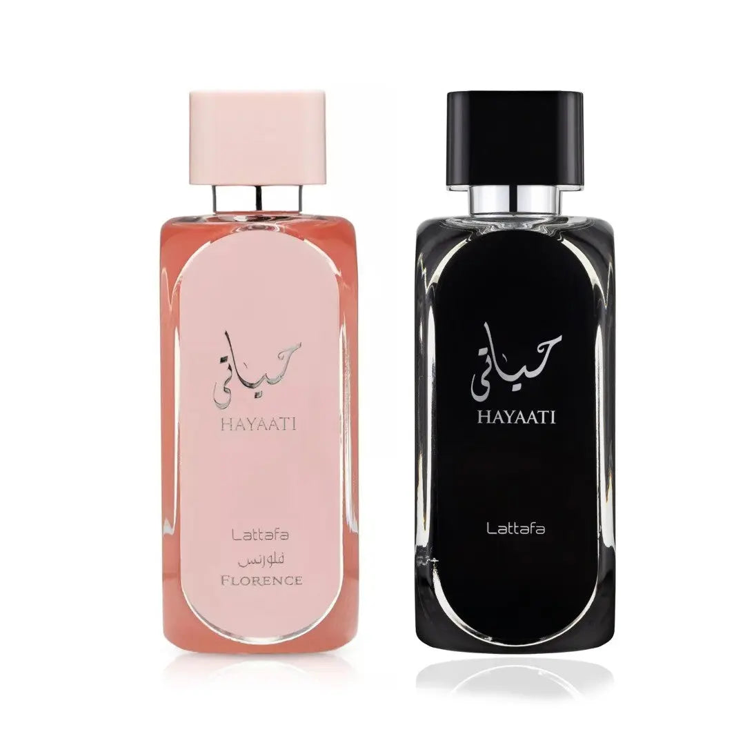 Hayaati Florence and Hayaati Black 100ml Eau de Parfum Couple Set by Lattafa | Perfume Heaven