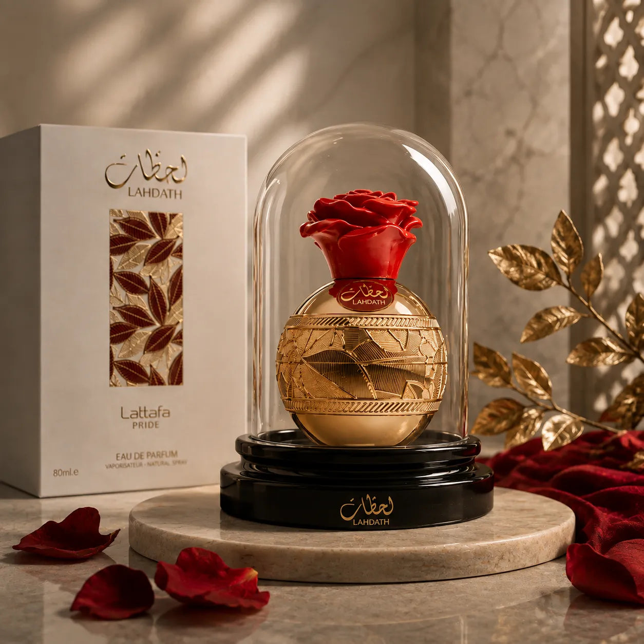 Lahdath Lattafa Pride Eau De Parfum 80ml with red rose cap
