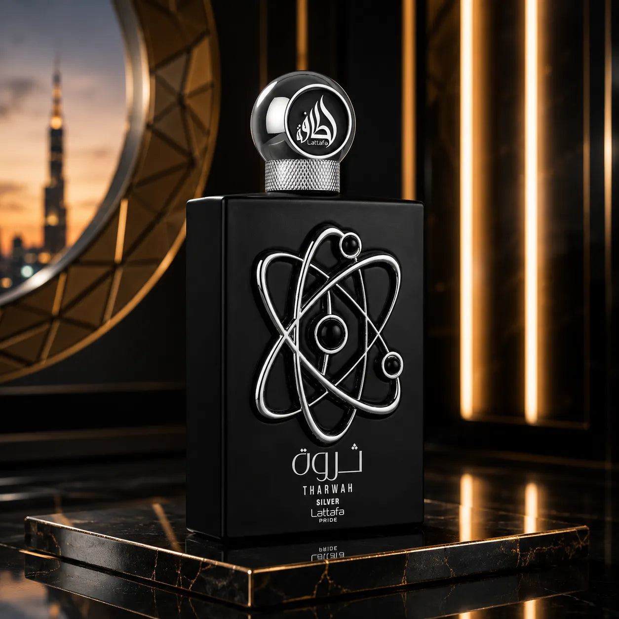 Tharwah Silver Eau De Parfum 100ml Lattafa Pride Black Colour Bottle
