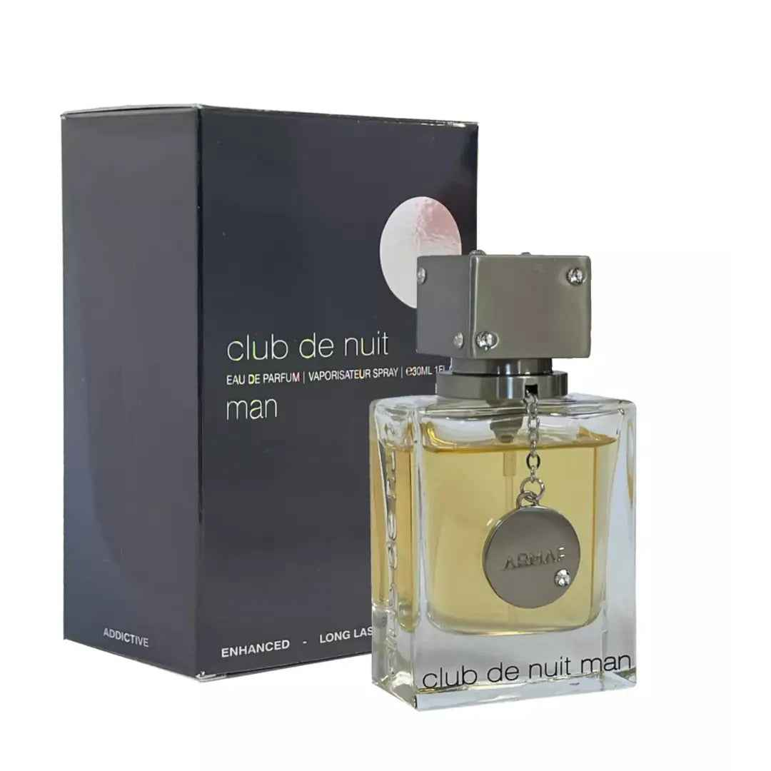 Club De Nuit Man Eau De Parfum 30ml travel-size men’s fragrance bottle and box by Armaf